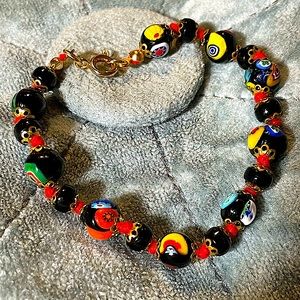 Vintage Italian Millefiori Murano Blown Glass Bead Hand Knotted Bracelet